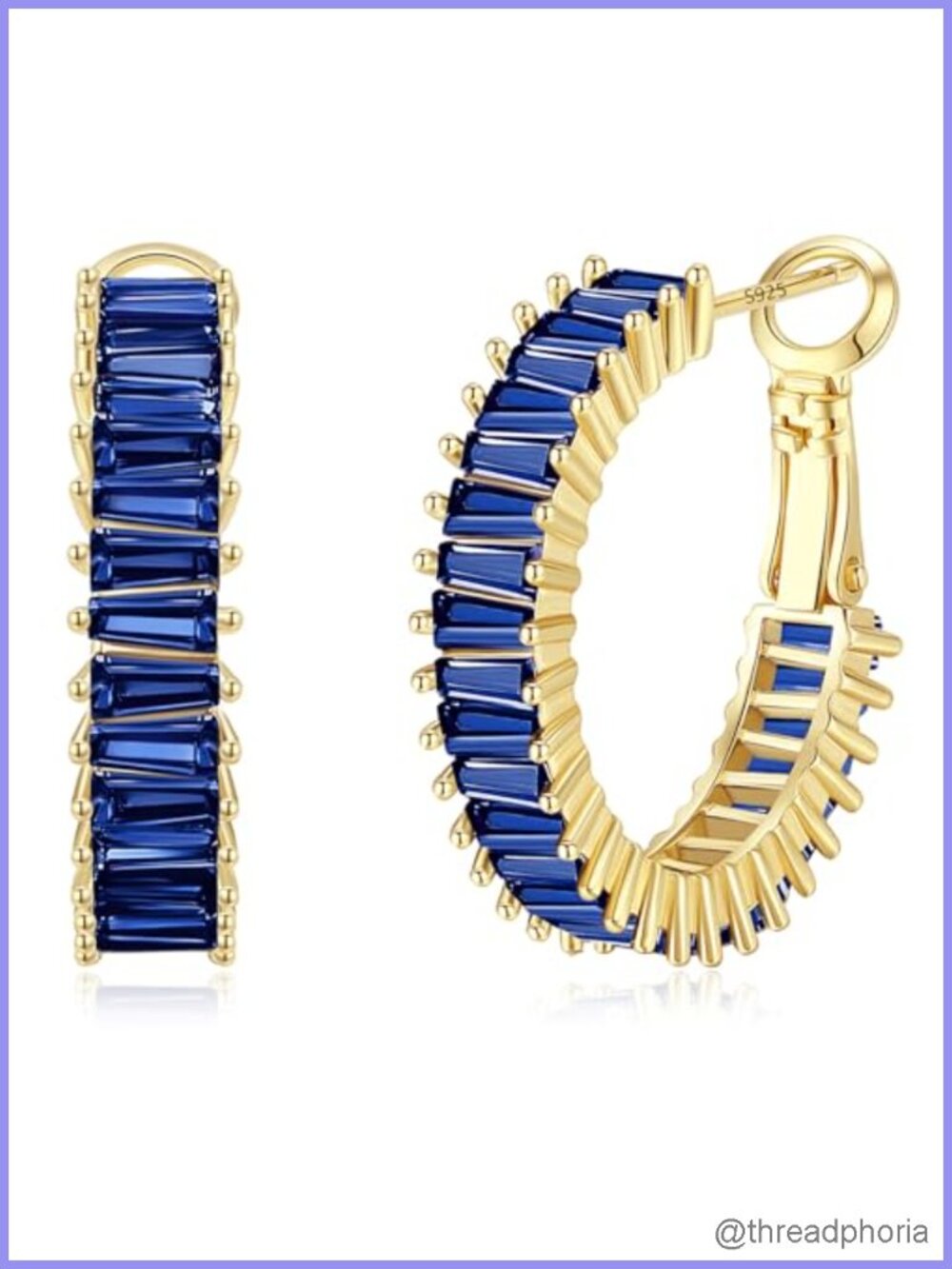14K Gold Plated Chunky Hoop Earrings Cubic Zirconia Baguette Heart Hoops